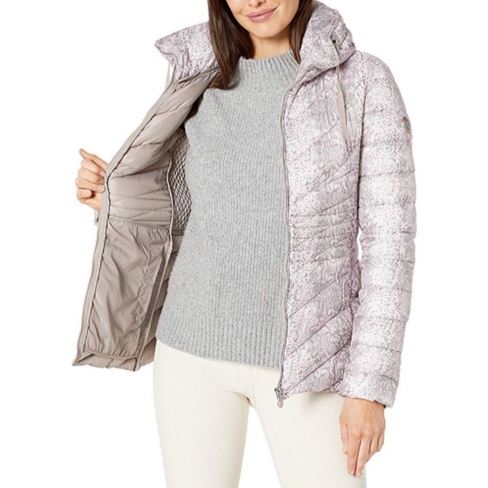 Bernardo Women’s Gray And White Snake Print Packable Puffer Jacket Coat XS - Picture 3 of 15